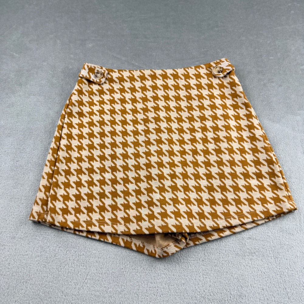 Altar'd State Houndstooth Skort Womens S Mustard Tan Retro Mod Mini Skirt Shorts